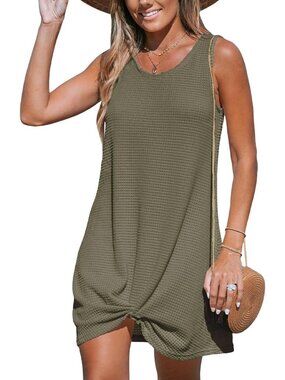 Womens Army Green Polyester Coverup Knit Beach Bathing Suit Coverup Sleeveless